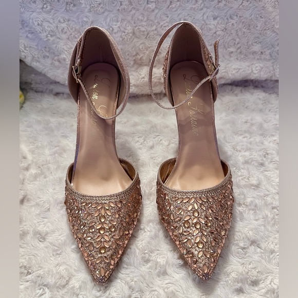 Lauren Lorraine Sparkling Rose Sling Back Pointy Toe Heels - Picture 3 of 13